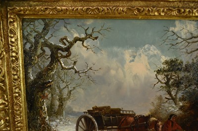 Lot 1215 - Thomas Smythe (1825-1906) oil on panel - Gathering Holly in a Snowcovered Lane, signed, 25.5cm x 38cm, in gilt frame