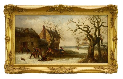 Lot 1213 - Thomas Smythe (1825-1906) oil on panel - The Snowball Fight, apparently unsigned, 30cm x 54.5cm, in gilt frame