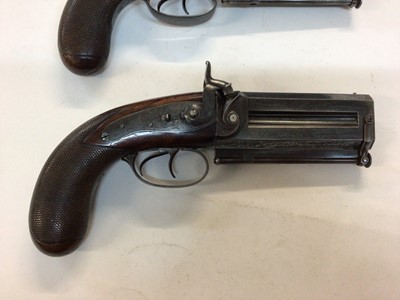 Lot 1000 - Fine pair mid-19th century double barrelled over and under 16 bore percussion overcoat/ Officers pistols