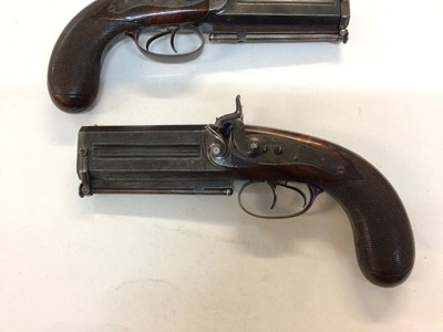 Lot 1000 - Fine pair mid-19th century double barrelled over and under 16 bore percussion overcoat/ Officers pistols