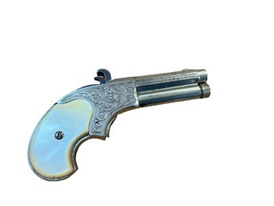 Lot 1002 - Scarce Remington Rider 1871 Patent rim fire derringer pistol with mother of pearl grip