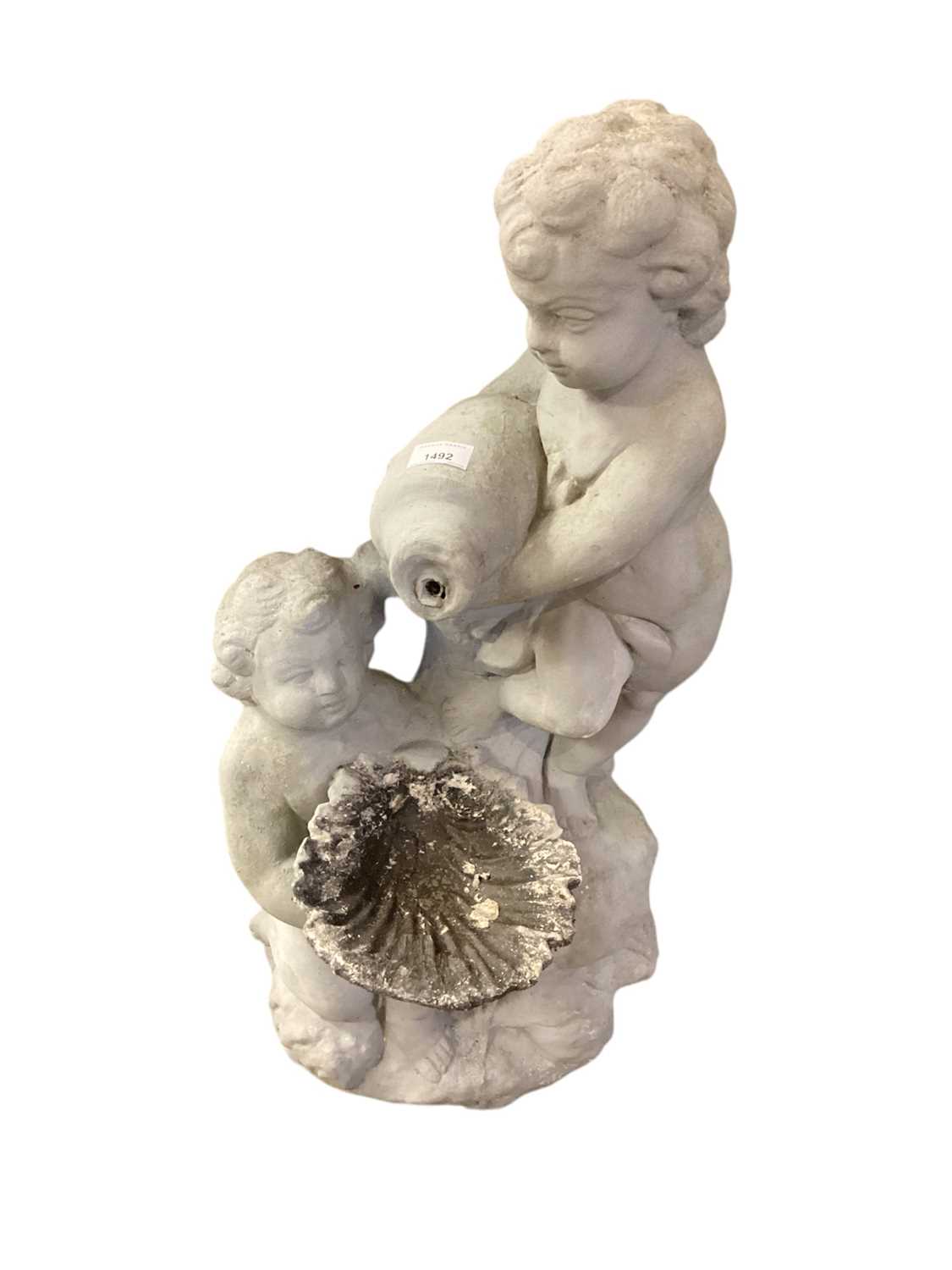 Lot 1492 - Concrete grey painted cherub water feature, 76cm high