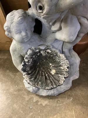 Lot 1492 - Concrete grey painted cherub water feature, 76cm high