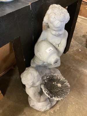 Lot 1492 - Concrete grey painted cherub water feature, 76cm high