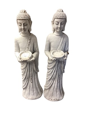 Lot 1498 - Pair of Buddha figures, possibly terracotta, 107cm high