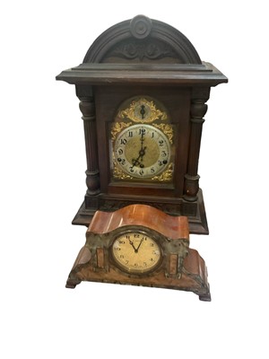 Lot 279 - Late 19th century German mantel clock with 8 day chiming movement in carved wooden case together with an Art Deco clock