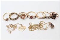 Lot 3231 - Group of seven gold dress rings and two...