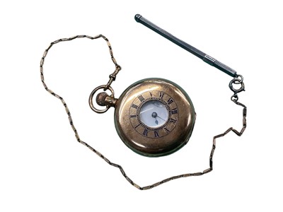 Lot 1134 - Waltham gold plated pocket watch on 9ct gold chain with silver swizzle stick