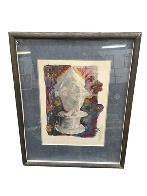 Lot 174 - Contemporary School, mixed media seated figure and two other framed pictures