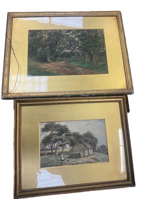 Lot 269 - A. M. Hobson Victorian watercolour in glazed gilt frame of a lady feeding chickens, dated 1887, together with another Victorian watercolour by Arthur Dickinson dated 1897. (2)