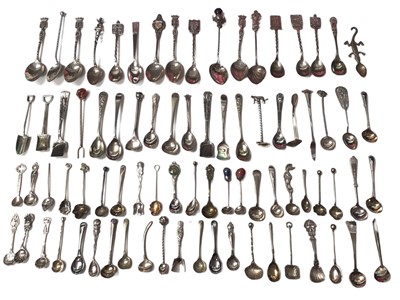 Lot 215 - Collection of various silver, white metal and other teaspoons, salt spoons, souvenir spoons etc