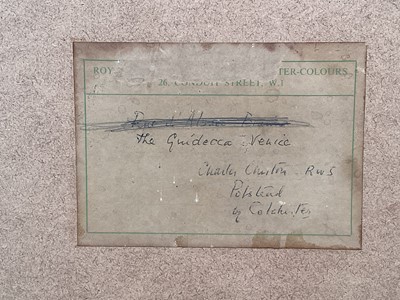 Lot 178 - Of local interest: Charles Cheston (1882-1960) watercolour, The Guidecca, Venice, signed, 23 x 33cm, Royal Society of Watercolourists label verso, glazed frame