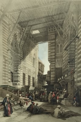 Lot 46 - After David Roberts tinted lithograph - ‘Bazaar of the Silk Mercer's, Cairo’, L. Haighe lith. 50cm x 34cm, in glazed frame