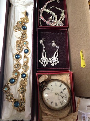 Lot 72 - Group of costume jewellery and bijouterie including a silver cased pocket watch, Egyptian silver pendant on silver chain, various earrings, cultured and simulated pearls etc
