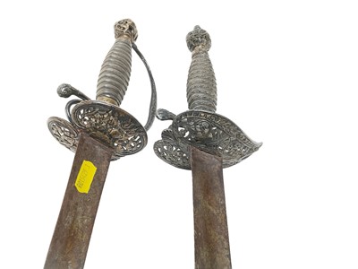 Lot 901 - Two Georgian silver hinted small swords (cut down)