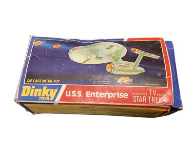 Lot 1886 - Dinky Star Trek U.S.S. Enterprise, boxed 358 (poor box), UFO Interceptor & Shado 2, Johnston Road Sweeper plus Corgi Major Carrimore Triple Deck Transporter & Mack Truck with Gloster Saro Tanker an...