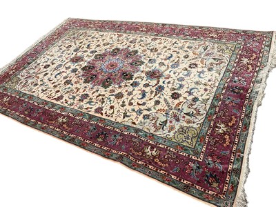 Lot 1579 - Good quality Tabriz part silk rug, approximately 200cm x 300cm