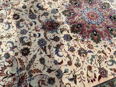 Lot 1579 - Good quality Tabriz part silk rug, approximately 200cm x 300cm