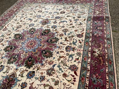 Lot 1579 - Good quality Tabriz part silk rug, approximately 200cm x 300cm