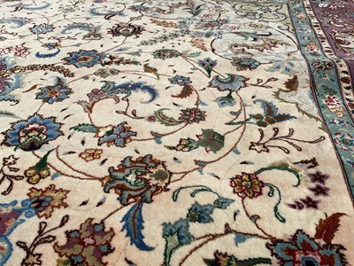 Lot 1579 - Good quality Tabriz part silk rug, approximately 200cm x 300cm