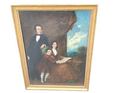 Lot 742 - English School, 19th century, oil on canvas - Family Group, in gilt frame