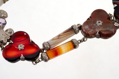 Lot 472 - 19th century Scottish hardstone, agate and gem set silver necklace, 41cm long