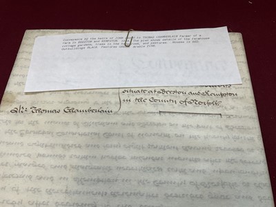 Lot 803 - Of Norfolk and Sir Edward Coke (1552-1634) interest: Large archive of indentures on vellum and paper