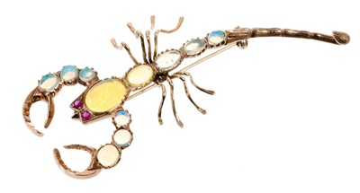 Lot 464 - Antique opal and ruby scorpion brooch