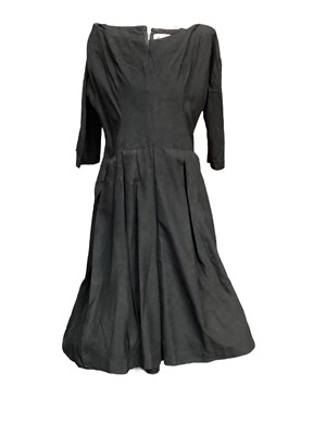 Lot 2102 - 1950s black cocktail dress (label cut), Frank Usher black evening dress with looped underskirt plus a Julian Rose boned bodice strapless evening dress with net and sequin skirt
