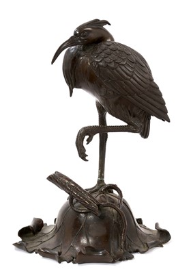 Lot 815 - Large Japanese bronze censer in the form of a stork