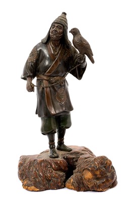 Lot 816 - Japanese Meiji period bronze figure of a falconer