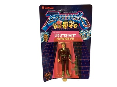 Lot 92 - Bandai (c1983) Gerry Anderson & Christopher Burrs Terrahawks action figures including Captain Mary Falconer No.0988723, Lieutenat Hawkeye No.0988724, Doctor Ninestein No.0988721, Space Sergeant 101...
