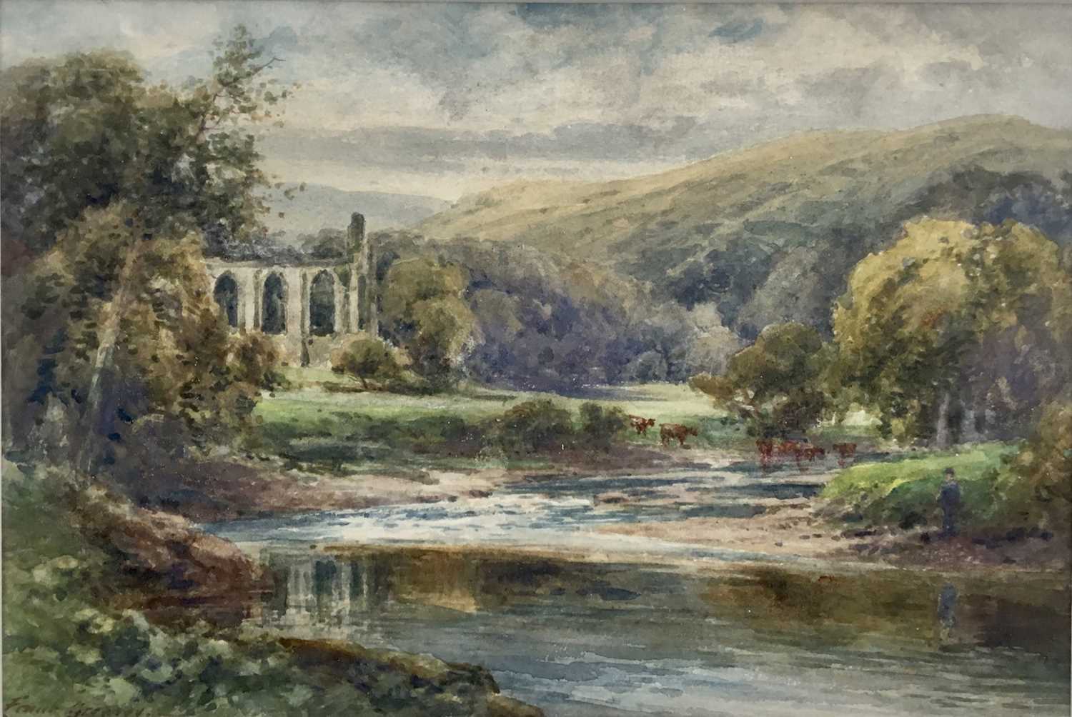 Lot 203 - Frank Gresley watercolour - Bolton Abbey, signed, 20cm x 29.5cm, in glazed frame