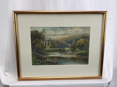 Lot 203 - Frank Gresley watercolour - Bolton Abbey, signed, 20cm x 29.5cm, in glazed frame