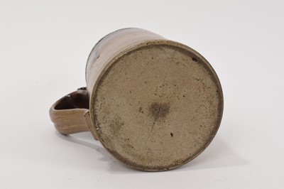 Lot 56 - Large Georgian stoneware salt glaze 2 1/2 pint tankard with silver hinged lid