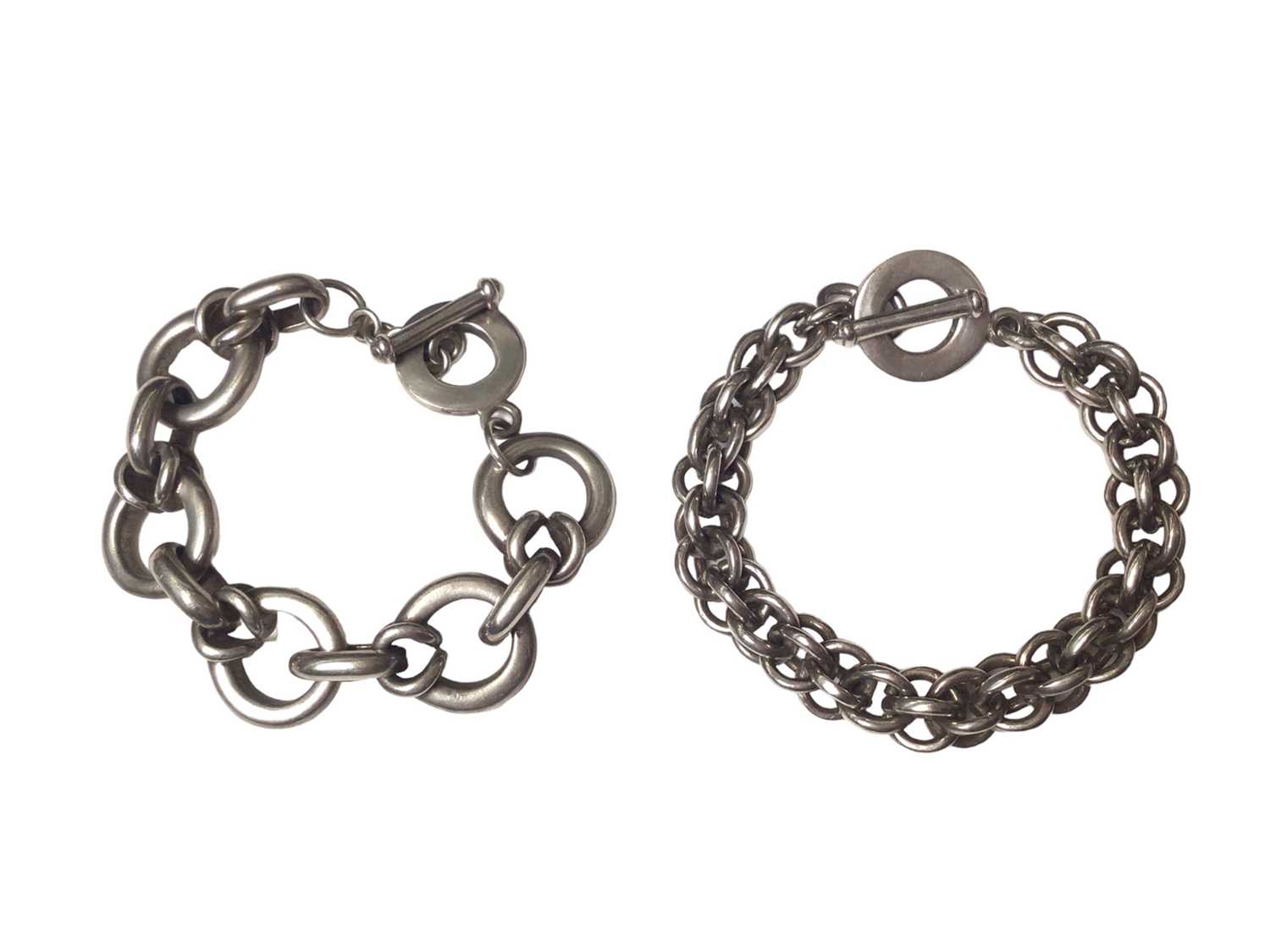 Lot 43 - Two contemporary silver link bracelets, both with T-bar fittings