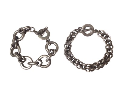 Lot 43 - Two contemporary silver link bracelets, both with T-bar fittings