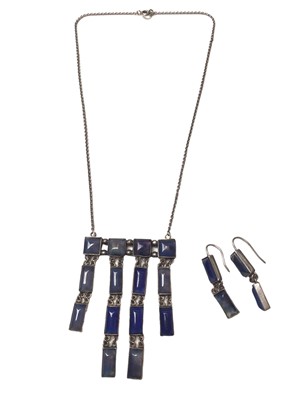 Lot 44 - White metal and blue stone fringe pendant necklace and pair of matching earrings
