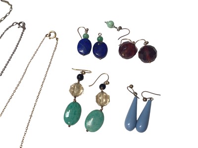 Lot 46 - Small selection of vintage Czechoslovakian jewellery, group of semi-precious stone earrings, two pendant necklaces and a green hard stone pendant