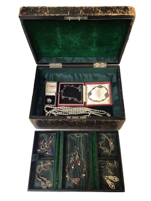 Lot 49 - Victorian jewellery box containing silver and marcasite jewellery