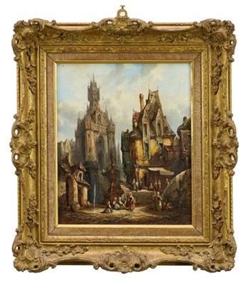 Lot 903 - Henry Thomas Schäfer (1833-1916) pair of oils on canvas - Fecamp, Normandy and Frankfurt, signed and dated 1874, 31cm x 26cm, in gilt frames