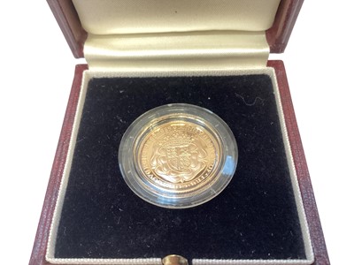 Lot 570 - G.B. - Royal Mint gold proof commemorative 500th Anniversary of The First Gold Sovereign 1489-1989 (N.B. Cased with Certificate of Authenticity) (1 coin)