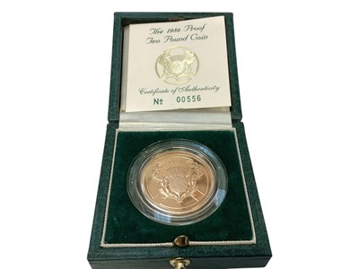 Lot 571 - G.B. - Gold proof Elizabeth II Two Pounds coin 1986 (N.B. Cased with Certificate of Authenticity) (1 coin)