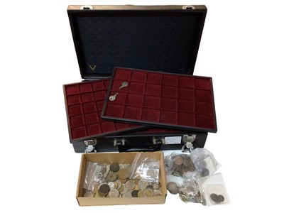 Lot 485 - World - Mixed coinage to include Ancients, Greek silver Tetradrachm Alabanda Mint circa 173-167BC GF, Roman Allectus AE Quinarius Rev. Galley F, black leather coin case & other coins to include som...