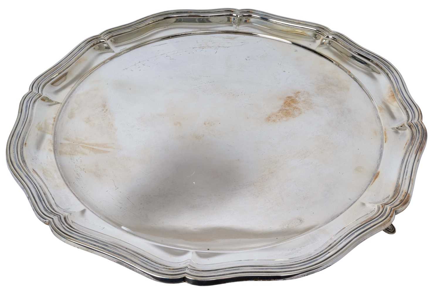 Lot 261 - Large silver tray with pie crust border.