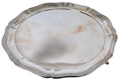 Lot 261 - Large silver tray with pie crust border.