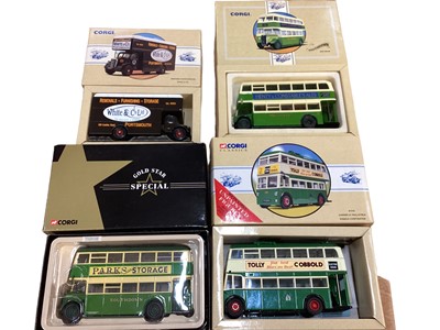 Lot 1911 - Corgi diecast Commercials Buses & Tram, plus Whizzwheels Citroen DS No.510, all boxed (8)