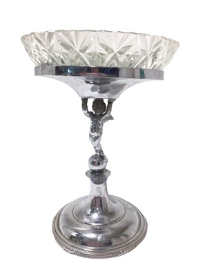 Lot 264 - George V Elkington silver plated centrepiece, the column in the form of a winged cherub holding the dish