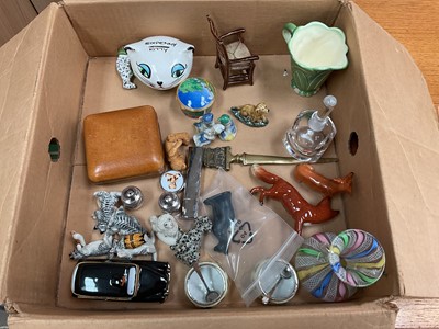 Lot 2421 - Group of collectables, including silver cruet, Mappin & Webb salt and pepper, Berwick andDoulton figures, Wade Whimsies, Limoges taxi, etc