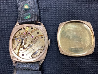 Lot 78 - 1930s 9ct gold cased W. Benson Longines wristwatch on leather strap, together with a gold plated Ingersoll wristwatch (2)